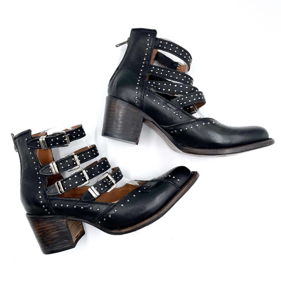 SOLD- Freebird Felicity Strappy Bootie Black Studded Buckle Leather Sz 9 - Picture 5 of 12